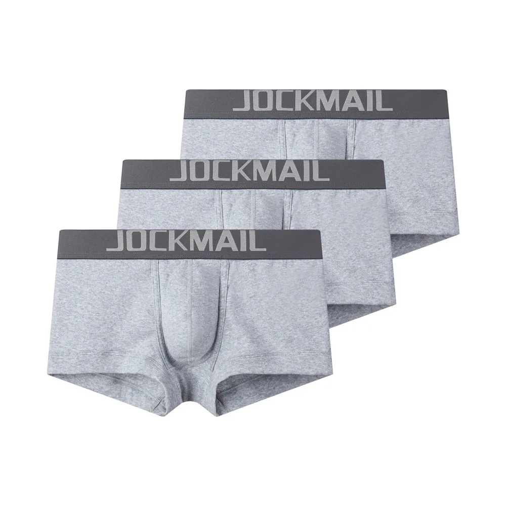 JOCKMAIL 3 шт./партия Мужское нижнее белье сексуальные мужские трусы-боксеры хлопковые брюки U выпуклые удобные дышащие Белые Серые Черные Мужские трусы - Цвет: 3 gray