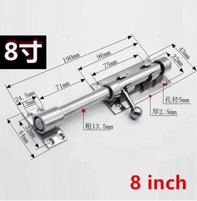 8 inch Толстый дверной болт из нержавеющей стали замок Длина Анти-кражи дверная защелка скользящей застежкой баррель болт 6/8/10 дюймов - Цвет: 8 inch