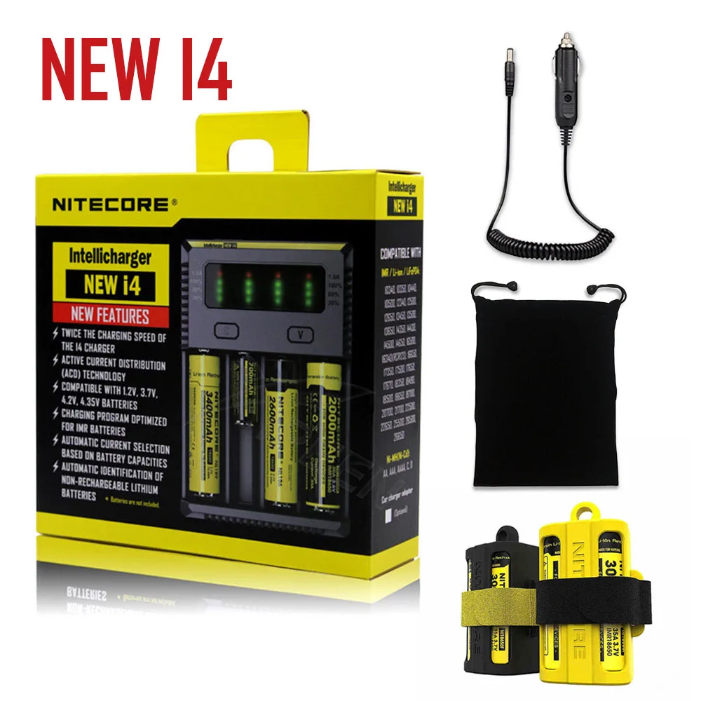 I4 car bag nbm40 Бренд Nitecore I2 I4 Digi зарядное устройство lcd интеллектуальная схема Li-Ion для 26650 18650 18350 16340 14500 автомобильное зарядное устройство - Цвет: I4 car bag nbm40