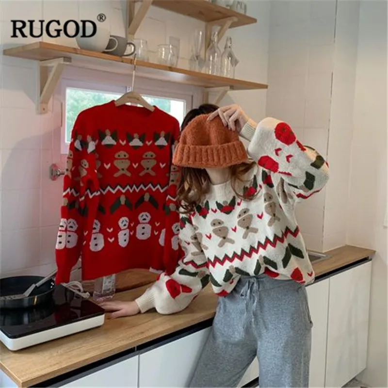 RUGOD 2018 винтажные Модные женские пуловеры Свободные повседневные рождественские