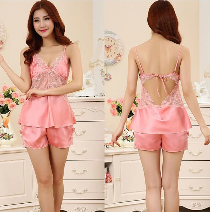 Женский сексуальный Шелковый Атласный пижамный комплект кружевное ночное белье