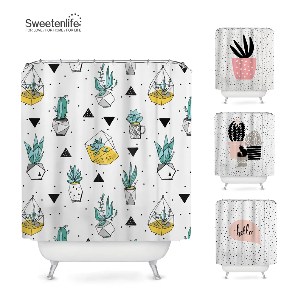 

Sweetenlife New Waterproof Shower Curtains Bathroom Polyester Fabric Plant Bath Screens 180*180+12Hooks Curtains Bath Wholesale