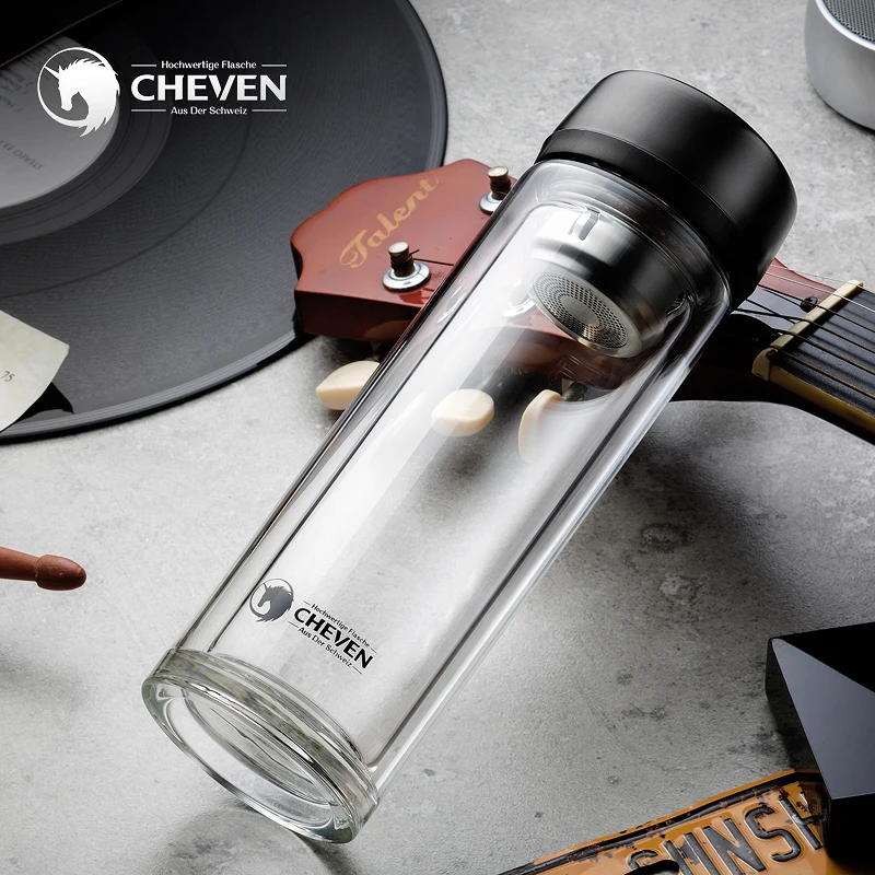 Инфузионный стакан для чая и стеклянная бутылка воды 320 мл двойная стенка