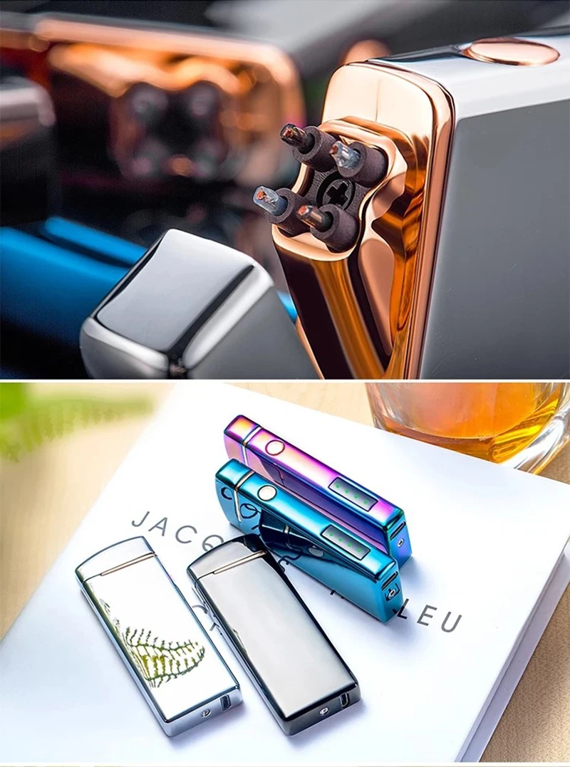 Dual Arc Электронная Зажигалка Usb металлическая перезаряжаемая ветрозащитный негорящий электрические зажигалки плазменная зажигалка