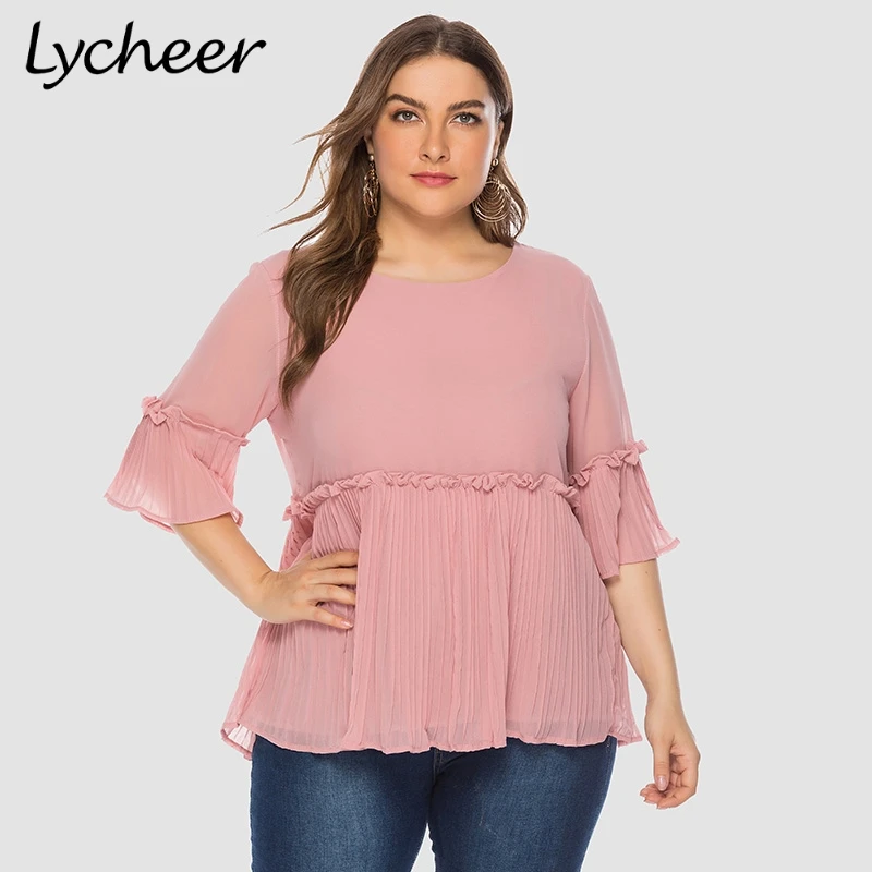 Lycheer плюс размеры Элегантный шифон для женщин блузка рубашка Большой размер