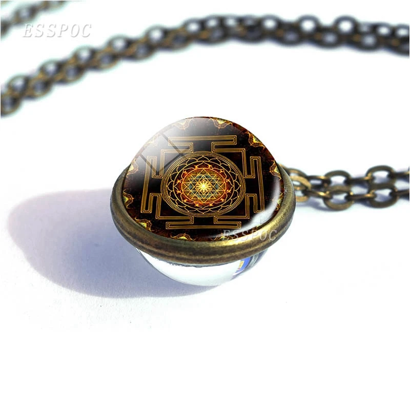 Стиль Для женщин модные Цепочки и ожерелья Шри украшения yantra цветок жизни Мандала фото двухсторонняя Цепочки и ожерелья буддийские аксессуары