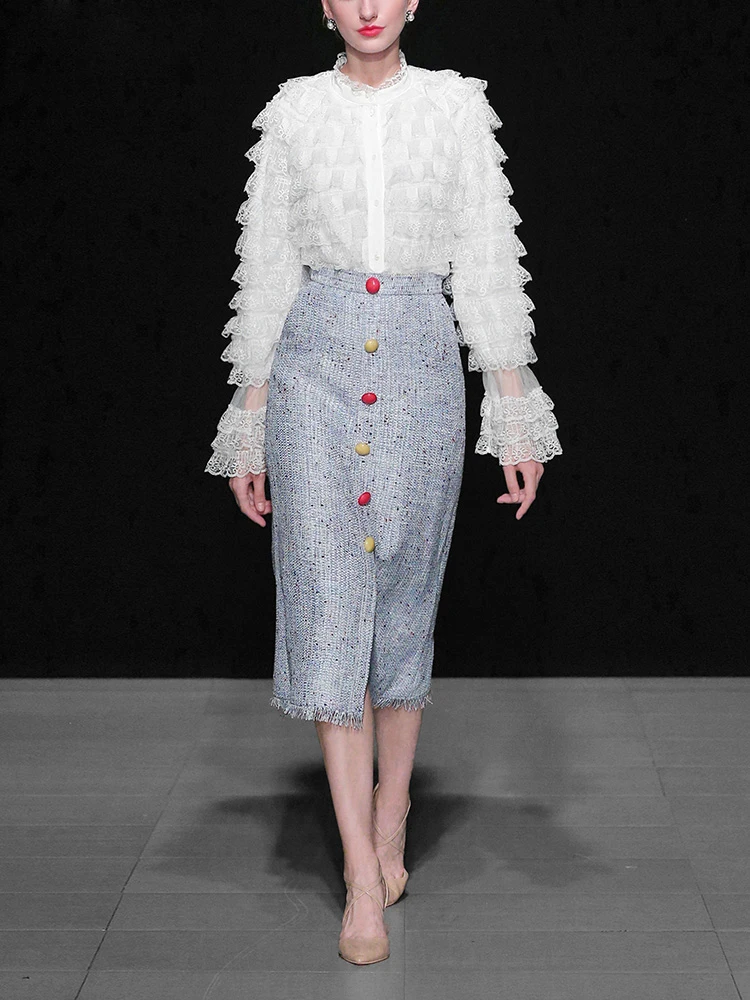 2018 подиумная элегантная юбка костюм Европа Америка Стиль Женская кружевная