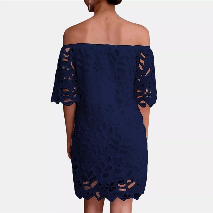 Платье женское кружевное с вырезом на плечах и рукавом до локтя лето 2019 | Женская