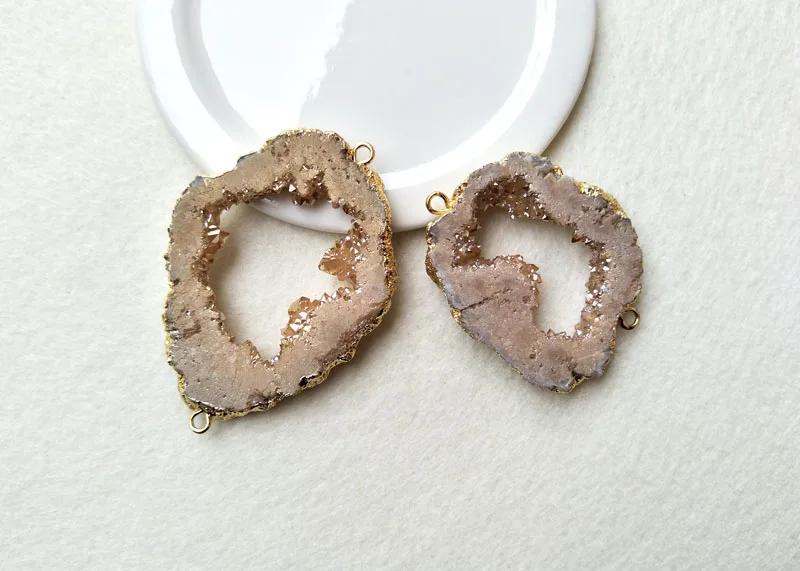 10 шт. натуральный золотой цвет Агата e фрагмент жеоды коннектор двойной капель