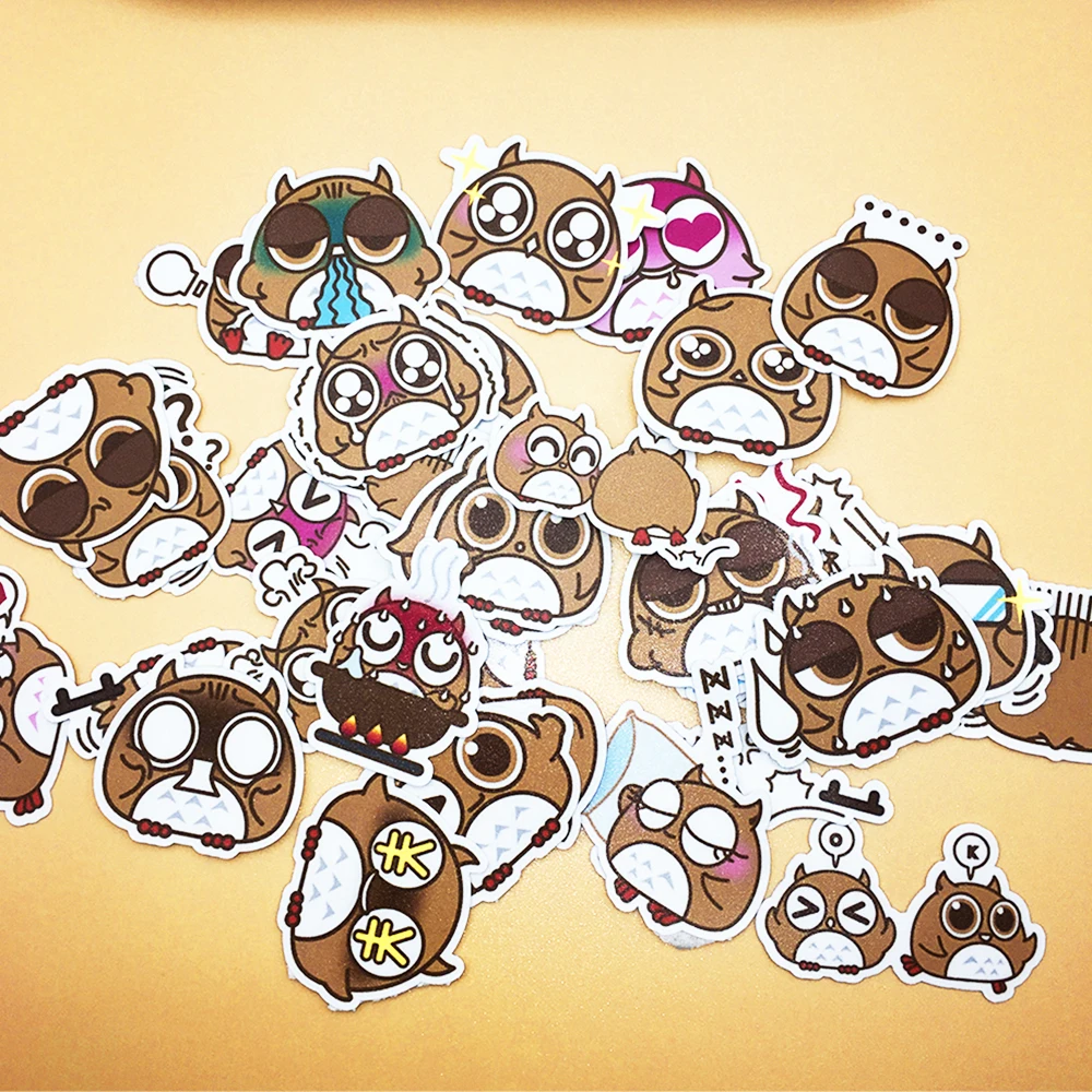 

20 / 40pcs Cute Happy Cartoon Owl Multicolor Animal Sticker Notebook Skateboard Suit Bike Helmet DIY Waterproof Sticker NO.02