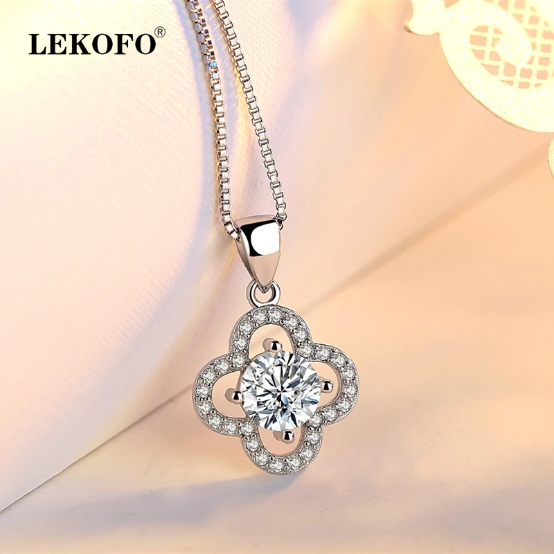 LEKOFO Новый женский четырехлистный клевер кристалл кулон ожерелье Модные