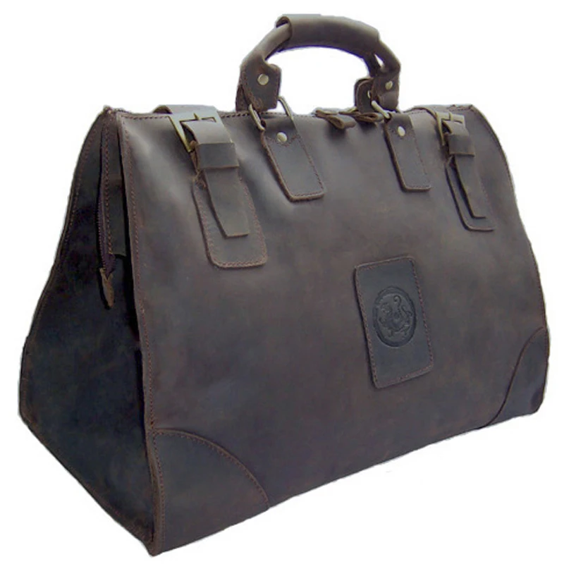 2018 Vintage Crazy Horse Real Leather Travel Bags Hand luggage Bag Big Men Genuine Leather Duffle Bag Weekender Tote Large Bag