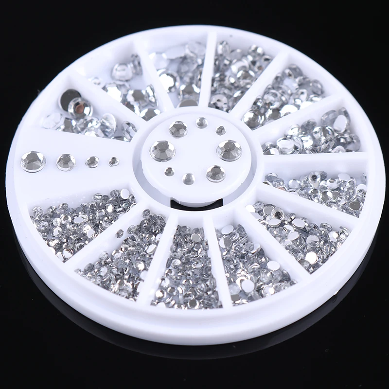 400Pcs Nail Art Stud Silver Round Rhinestoned Acrylic UV Gel 1.2mm 2mm 3mm 4mm 5mm 6mm 3D Decorations in Wheel | Красота и здоровье