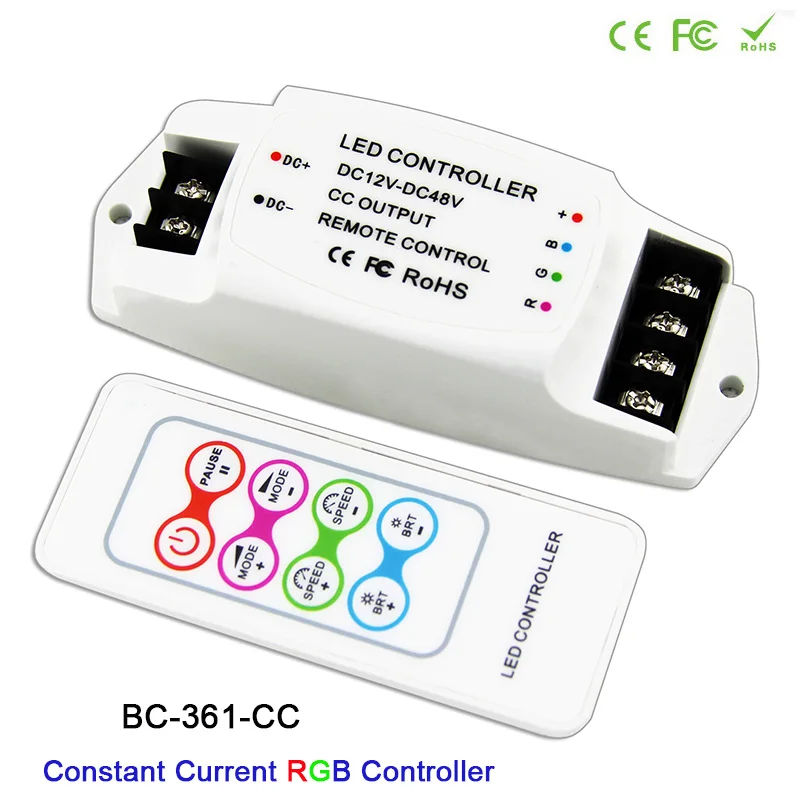 

BC Led RGB Strip Controller with RF Wireless remote for LED Lamp-361-CC DC12V-48V 350mA 700mA constant current Output