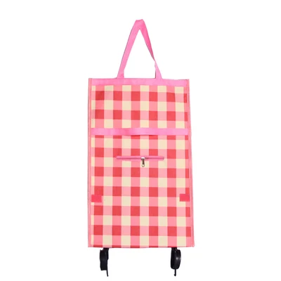Large Red plaid Складная портативная сумка для покупок Ms., Вместительная женская сумка для покупок, органайзер для еды, сумка на колесиках, сумка для покупок, сумка для овощей - Цвет: Large Red plaid