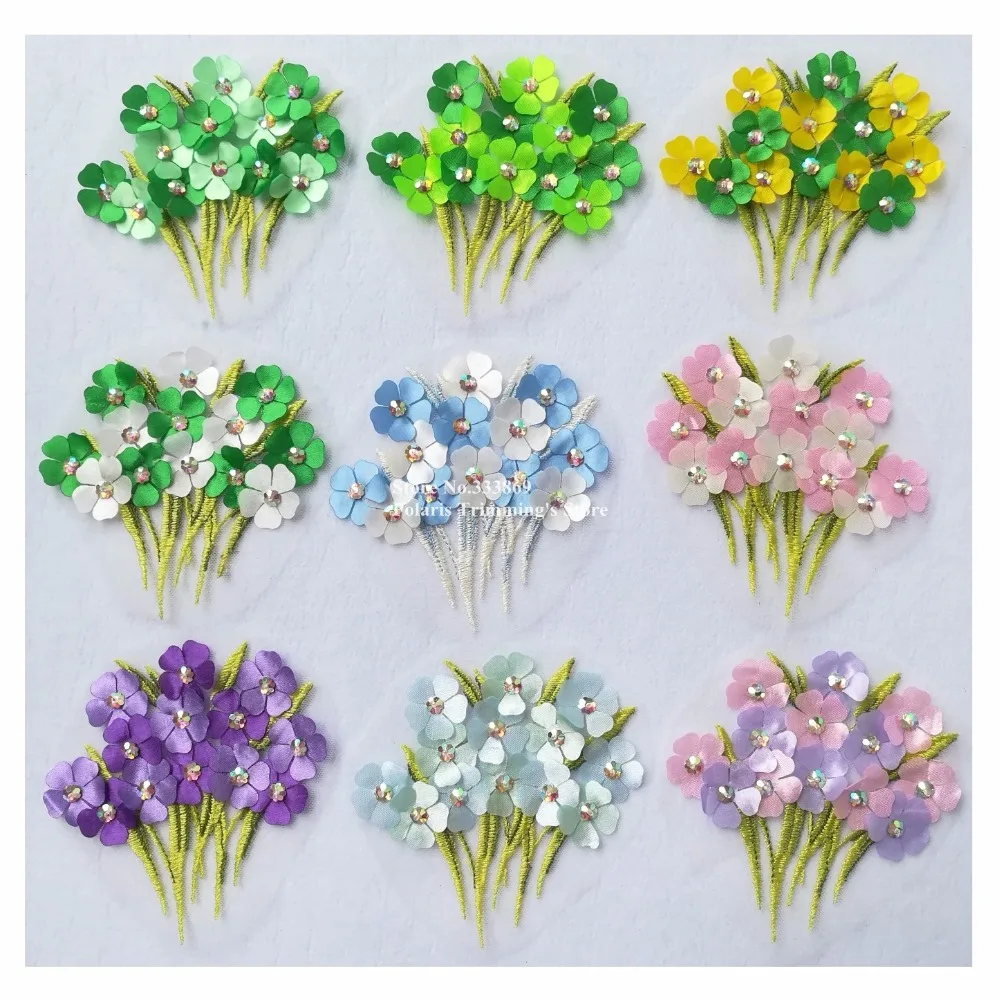 Нашивки ручной работы с голубым бисером 3D Цветочная вышивка аппликация цветами