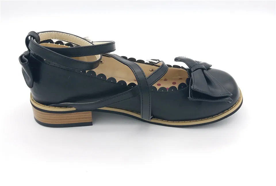 LIN ING/женские туфли-лодочки Лолиты с круглым носком размера плюс 42; кожаные туфли с ремешком на щиколотке на низком каблуке с круглым носком; туфли с милым бантиком-бабочкой; туфли принцессы для вечеринок