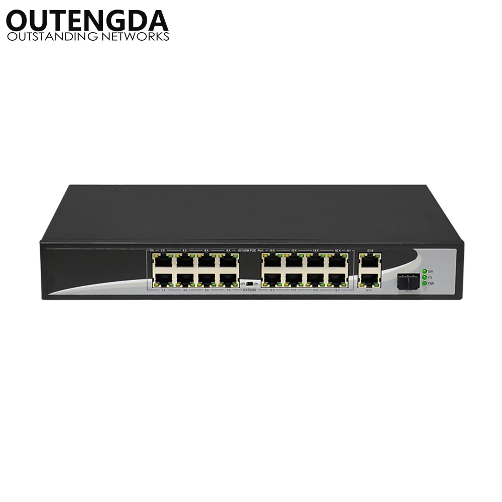 16 портов POE коммутатор с 16 POE портами 2 Gigabit Uplink 1*1000 Мбит/с SFP питание для ip-камеры, беспроводной AP, IP телефон