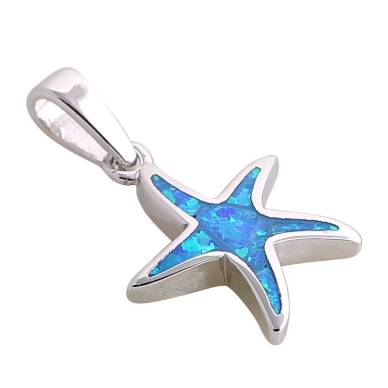

Women Jewelry Blue Opal Silver Color Overlay Star Charm Necklaces Pendant For Women P073