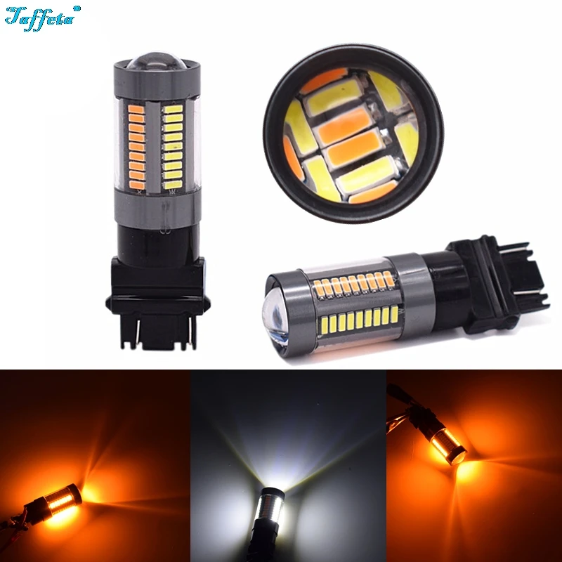 

2PCS 3157 4014 66SMD Dual Color White/Amber LED 3157 3155 3457 4157 Switchback LED Bulbs with Projector For Turn Signal Lights