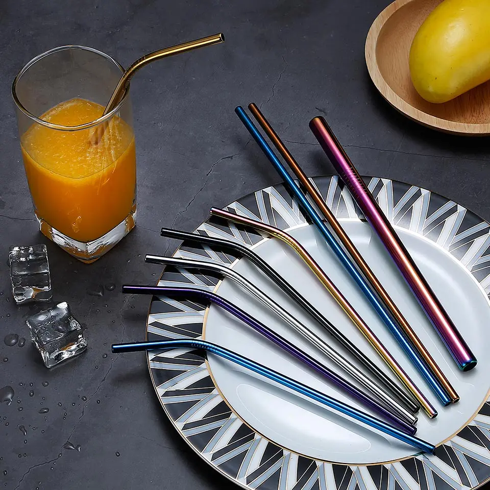 

2/4pcs Reusable Metal Straw Eco Friendly 304 Stainless Steel Straw Drinking Straw wholesale With Cleaning Brush Party Accessory