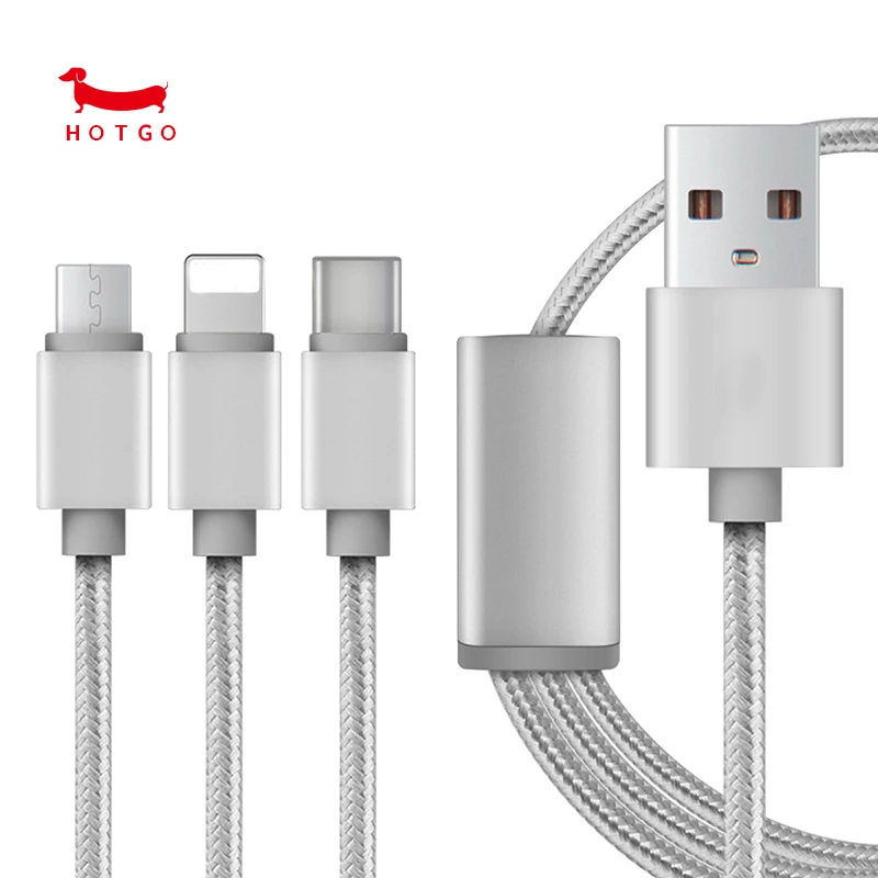 Дело hotgo 1.2 м multi Зарядное устройство Кабели 3 в 1 Micro USB + Тип C 8 Булавки