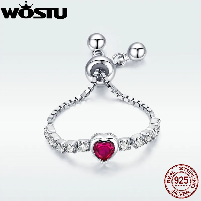WOSTU, Новое поступление, 925 пробы, серебряное, только сердце, цепочка, кольца для женщин, подружка, кольцо, Anillos, ювелирное изделие, свадебный подарок, CQR438