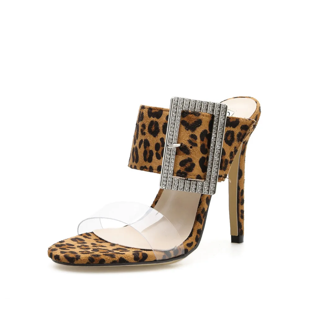 Женские туфли COWCOM весенние на высоком каблуке с квадратной пряжкой и леопардовым