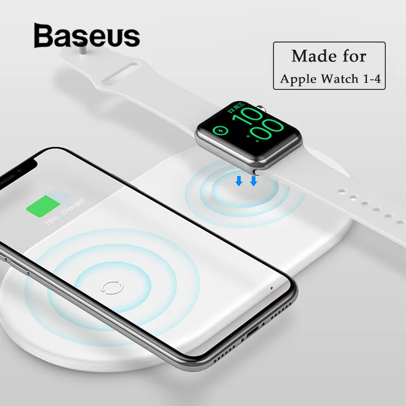 Беспроводное зарядное устройство Baseus 2 в 1 для Apple Watch 4 3 10 Вт Qi iPhone 11 Pro X XR Xs Max