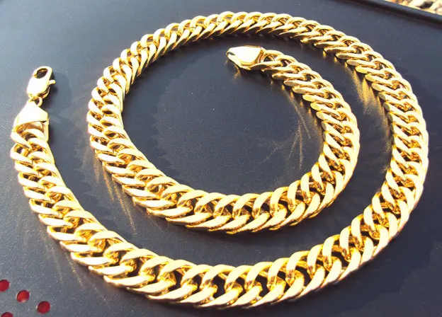 

Burly men's 24 k solid yellow gold FINISH Thick necklace chain 23.6" 10 mm wide
