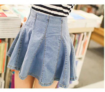 Light Blue Юбки Женские джинсовые сексуальные плиссированные корейский стиль женские юбки школьные мини-юбки с пачкой короткие джинсы Saia Jupe Femme - Цвет: Light Blue