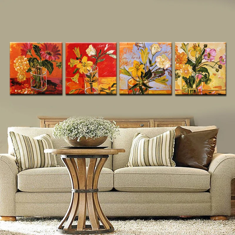 4 шт. картина маслом на холсте красивая ваза цветок современный плакат настенная