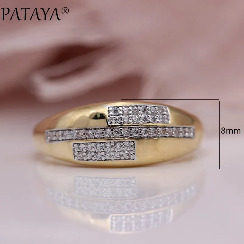 PATAYA, новинка, обручальные кольца для женщин, 585, розовое золото, натуральный циркон, белое кольцо, хорошее, модное, ювелирное изделие, три квадрата, подарок, вечерние, благородные