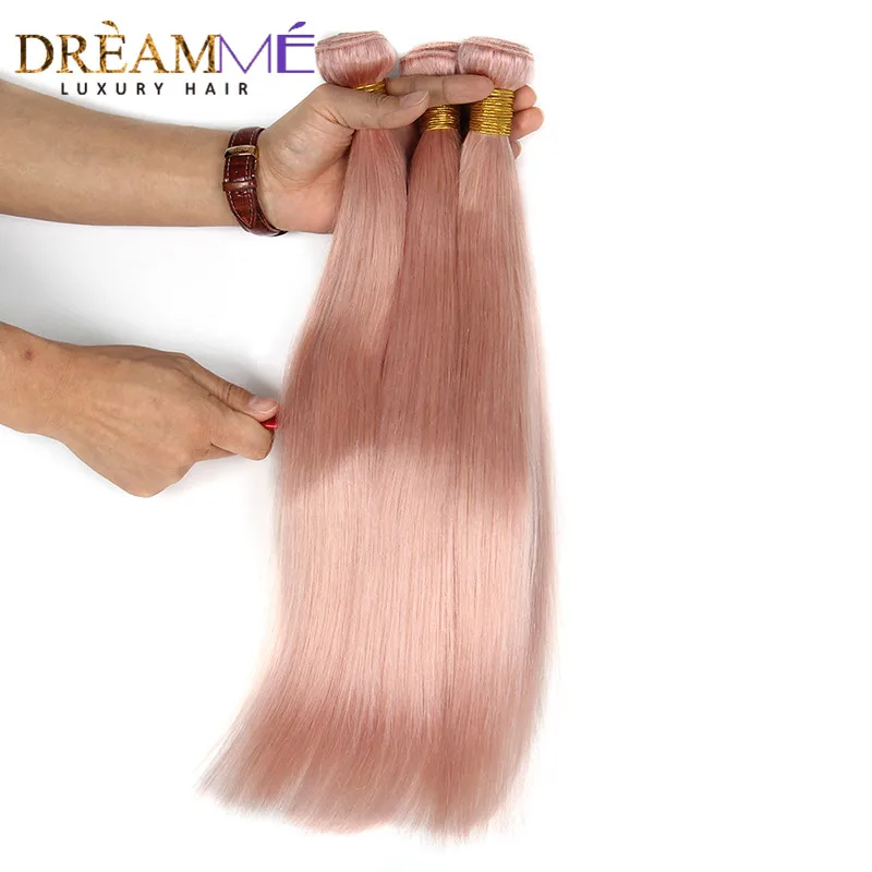 Dreamme однотонный розовый Ombre бразильский прямые натуральные волосы ткань Комплект