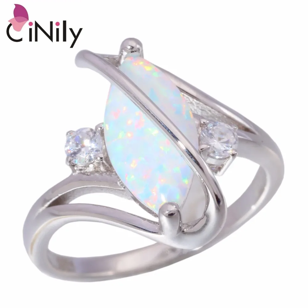 Cinily 925 пробы Серебряное кольцо создать Белый огненный опал кубического циркония для Для женщин Jewelry Обручение кольцо Размеры 7-8 SR006