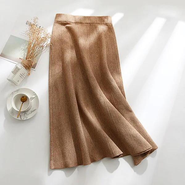 Женская трикотажная юбка Sherhure винтажная стрейчевая с высокой талией на зиму