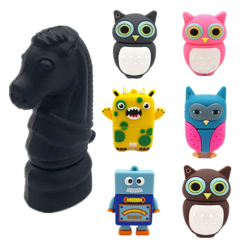 Флеш накопитель с мультяшными животными Usb флеш 128 ГБ лисой лошадью роботом 32 64 16