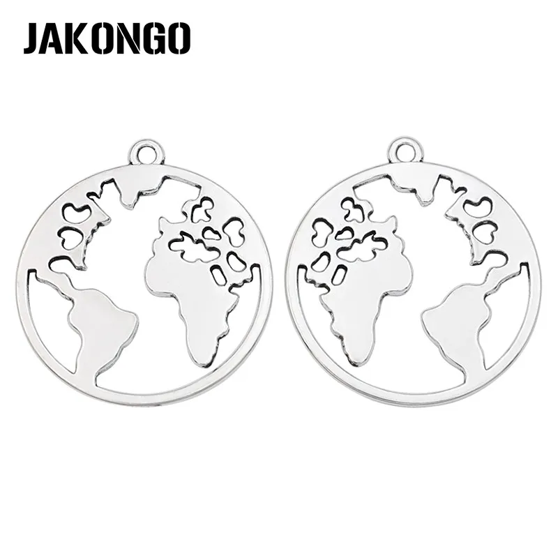 

JAKONGO 5 шт. античное посеребрение карта мира шармы Подвески для изготовления ювелирных изделий ожерелья DIY Аксессуары 31x28 мм