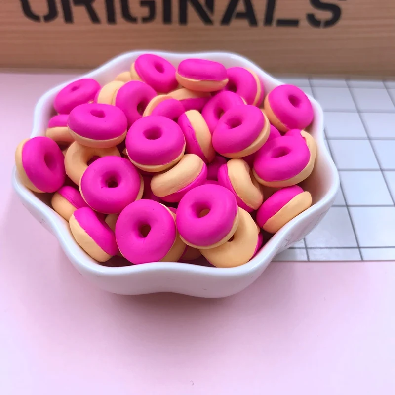 hot pink donut Горячая милый кавайный мини-гамбургер, мини-конфеты, глиняный пончик для рукоделия, украшения для телефона, скрапбукинг, сделай сам - Цвет: hot pink donut