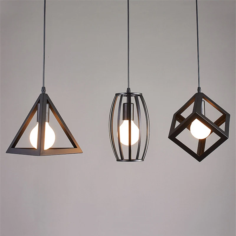 

Creative Geometry Style Iron E27 Pendant Light Vintage Industral Wind Black Hanging Light Restaurant Bar Cafe Pendant Lamp