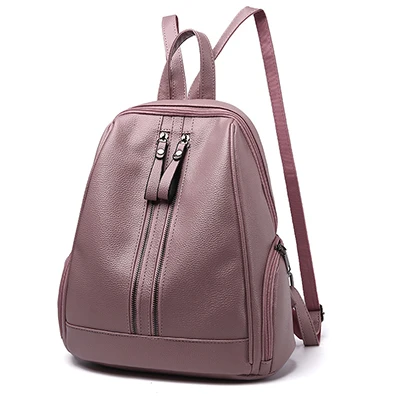 Pink Женский кожаный рюкзак Nevenka, Женские однотонные рюкзаки для девочек-подростков, розовый рюкзак, дорожные сумки, женская черная сумка - Цвет: Pink