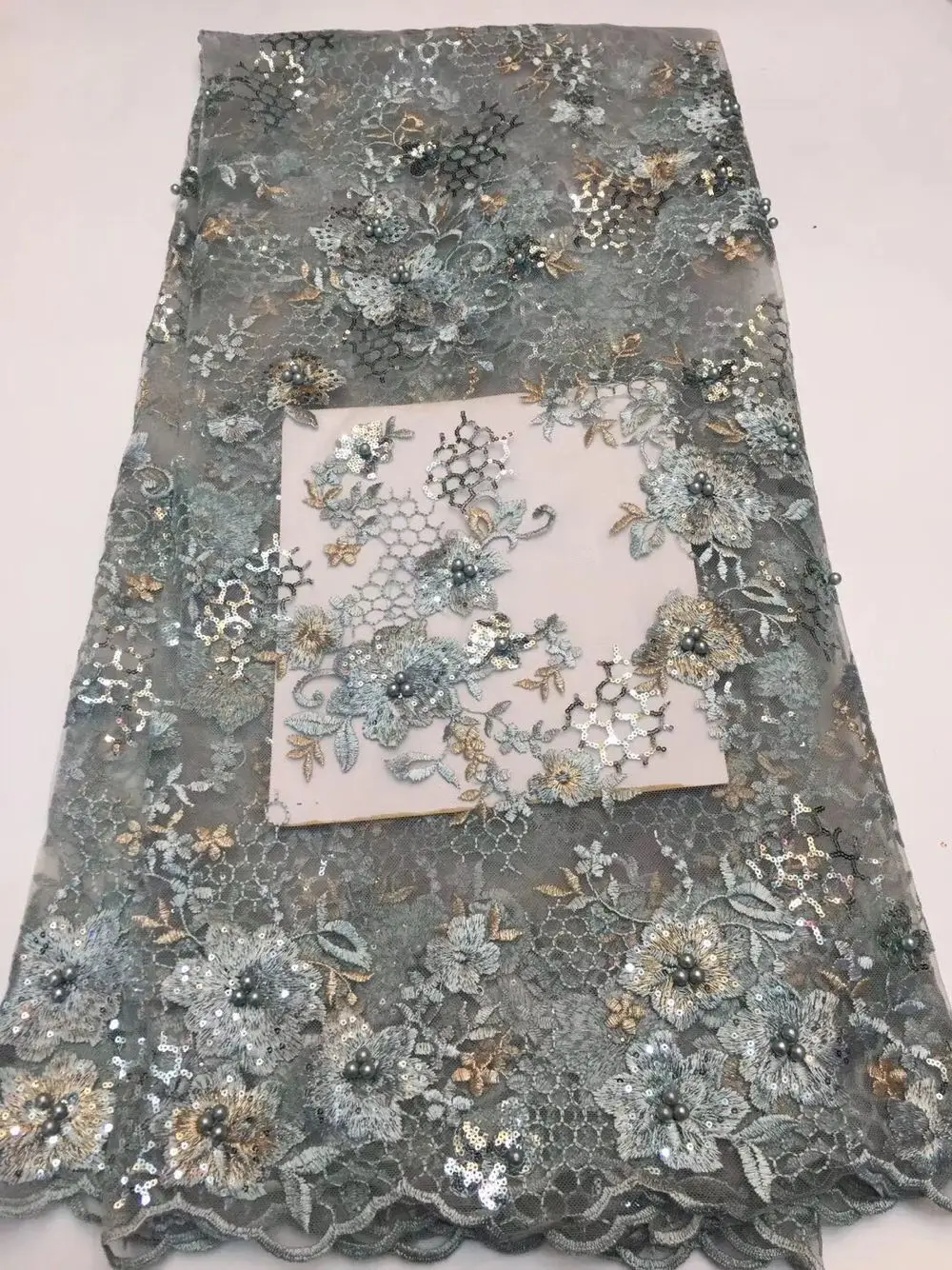 2019 африканские бусины Тюлевая кружевная ткань с блестками Высококачественная