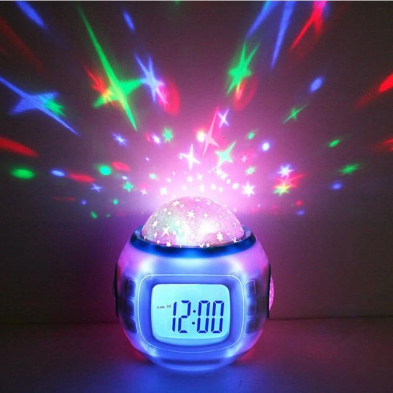 1PCS Creative Music Starry Sky Projection Alarm Clock Digital LED Calendar Thermometer Light Kids Toy | Дом и сад
