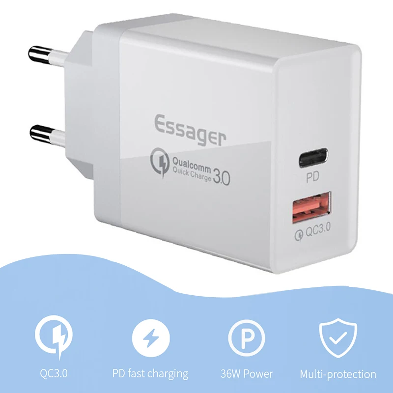 Type c PD 36 Вт QC3.0 FCP протокол с двумя портами USB быстрая зарядка 3 0 портативное