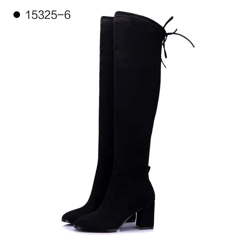 Black 15325-6 Donna-in/распродажа; женские высокие сапоги; сапоги до бедра; Черные Сапоги выше колена; пикантная модная обувь на шнуровке с пряжкой - Цвет: Black 15325-6