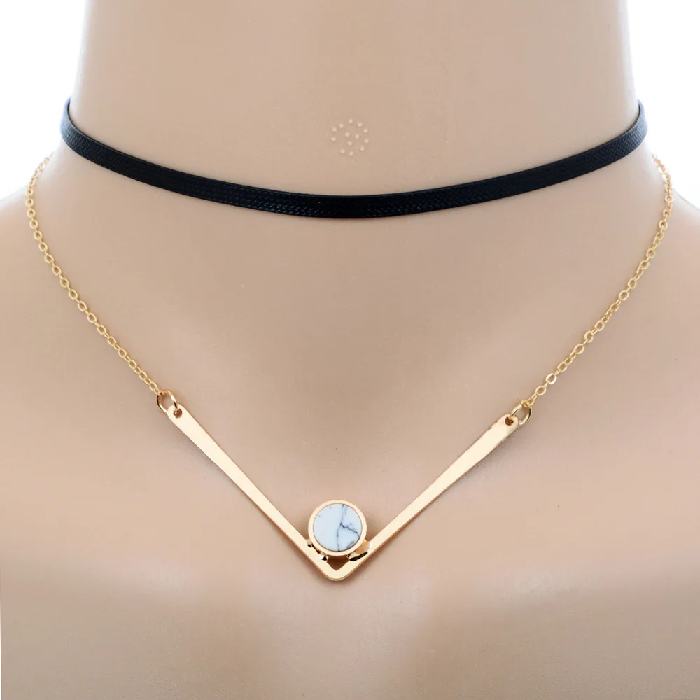 NIELSEN New Ladies Double Leather Necklace Female Simple Fashion V-Shaped Pendant Decorations For Women Accessories | Украшения и