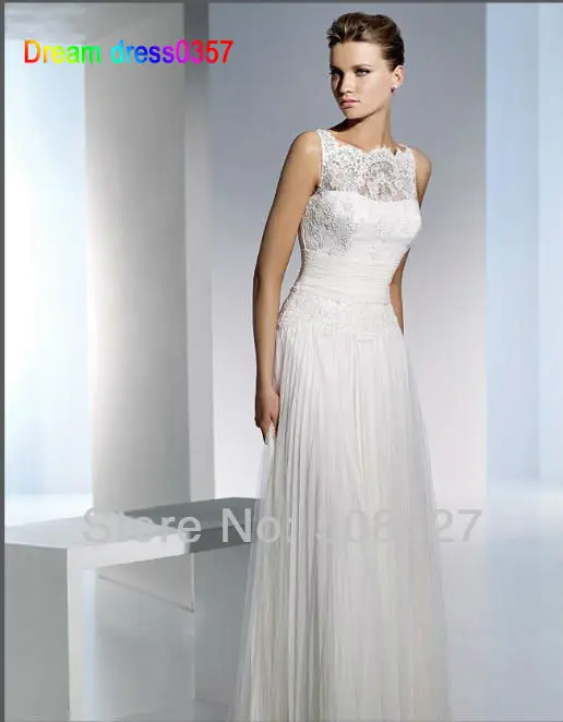 Vestido Novia 2016 сшитое белый / кот шифон атласная складки аппликации пляж свадебное