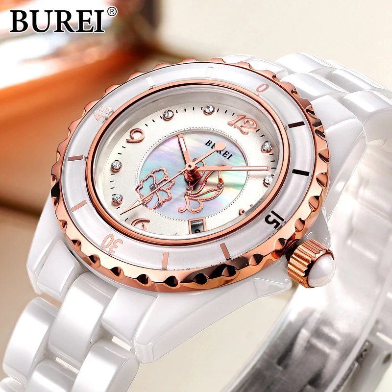 Женские часы BUREI Топ бренд Повседневная мода женские керамические бриллианты