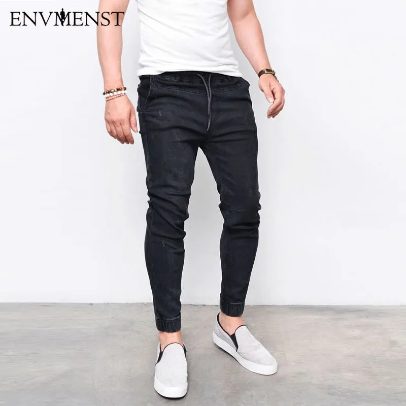 2023 Envmenst Fashion Men's Harem Jeans  Men Washed Feet Shinny Denim Pants Hip Hop Sportswear Elastic Waist Joggers Pants