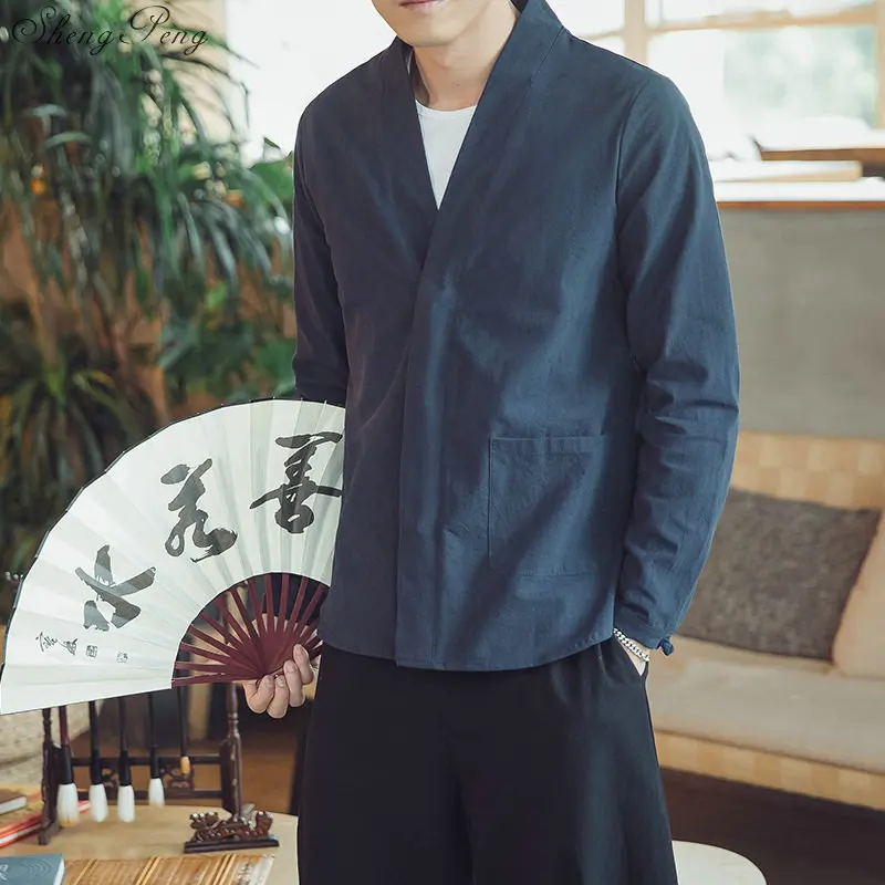 Летний китайский женский халат Верхняя одежда в китайском стиле hanfu cheongsam хлопок лен Китайская традиционная блуза мужская одежда V1630